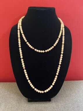 VTG 50" Freshwater Pearl Necklace 3-Tone White Pink Lavender Rope Silver Bead